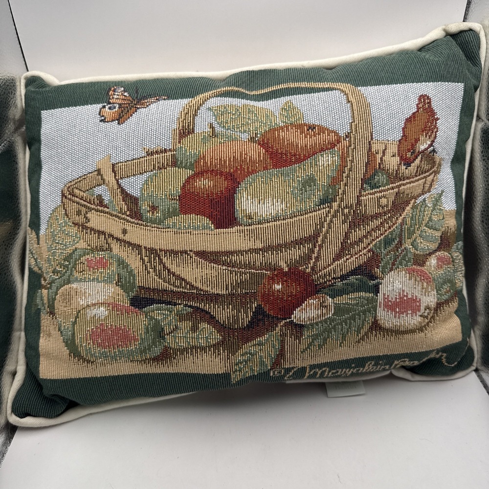 Marjolein Bastin Tapestry Throw Pillow Apple Fruit Basket, Butterfly Bird 16x12"